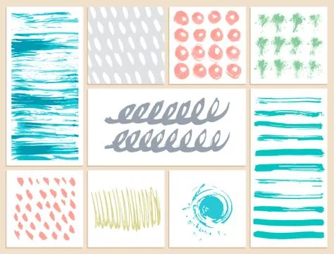 Set of creative cards with blots and scribbles Stock Illustration