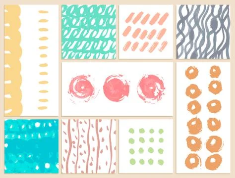 Set of creative cards with blots and scribbles Illustrazione stock