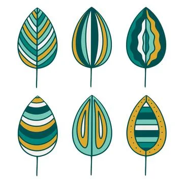 Set of creative decorated leaves clip art Stock Illustration
