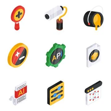 Set of Creative Designing Flat Isometric Icons Stock Illustration