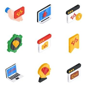 Set of Creative Flat Isometric Icons 스톡 일러스트