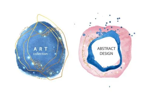 Set of creative frames with watercolor strokes and gold sparkles.Modern design Stock Illustration