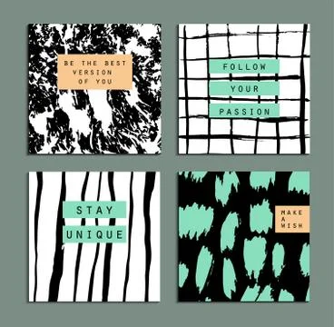 Set of creative freehand cards. Hand Drawn textures made with ink. Vector. Is Stock Illustration