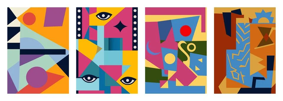 Set of creative geometric cards. Abstract geometry grid patterns イラスト素材