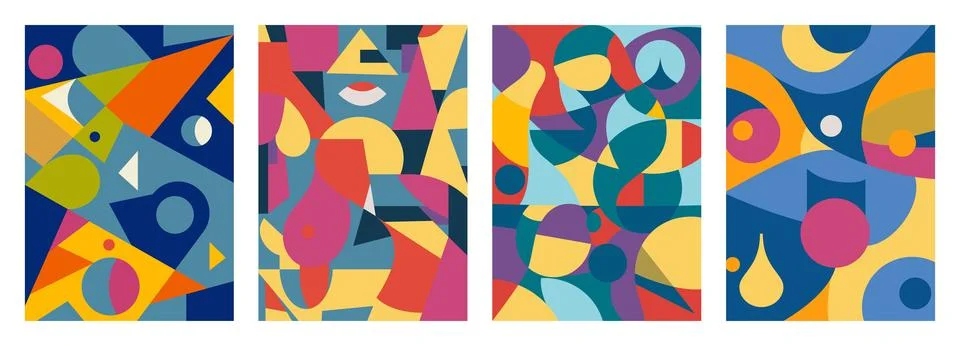 Set of creative geometric cards. Abstract geometry grid patterns Stock Illustration