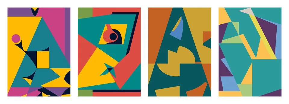 Set of creative geometric cards. Abstract geometry grid patterns Stock Illustration