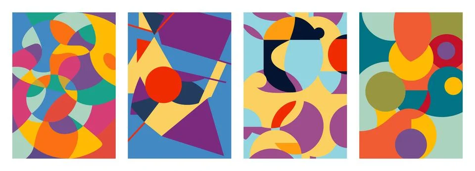 Set of creative geometric cards. Abstract geometry grid patterns Stock Illustration