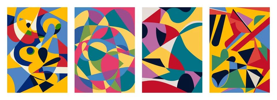 Set of creative geometric cards. Abstract geometry grid patterns Illustrazione stock