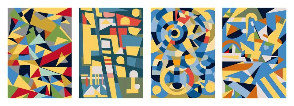Set of creative geometric cards. Abstract geometry grid patterns Stock Illustration