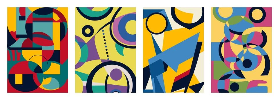 Set of creative geometric cards. Abstract geometry grid patterns Illustrazione stock