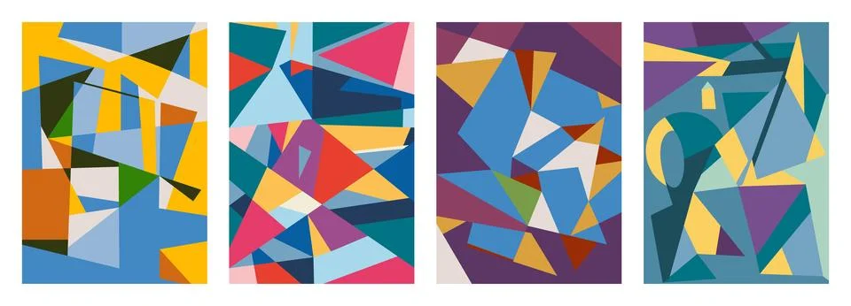 Set of creative geometric cards. Abstract geometry grid patterns Stock Illustration