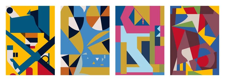 Set of creative geometric cards. Abstract geometry grid patterns Illustrazione stock