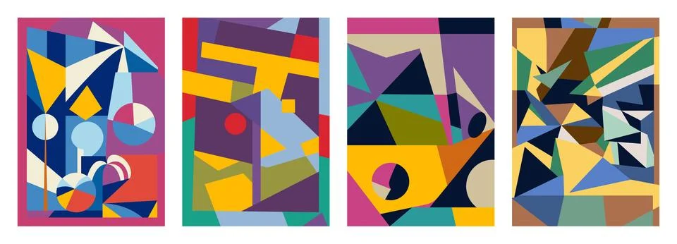 Set of creative geometric cards. Abstract geometry grid patterns Illustrazione stock