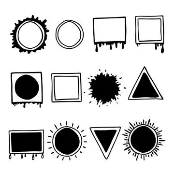 Set of Creative Geometric Icons with Dripping and Sunburst Effects in Black Stock Illustration