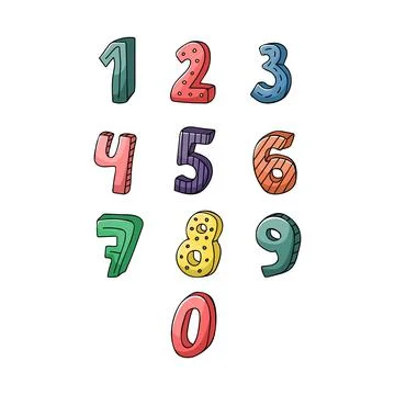The set of the creative hand drawn numbers in childish style. Stock Illustration