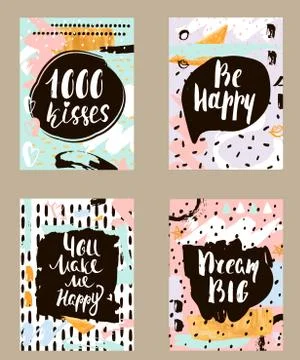 Set of creative invitation card with hand drawn shapes textures. Trendy art.. Stock Illustration