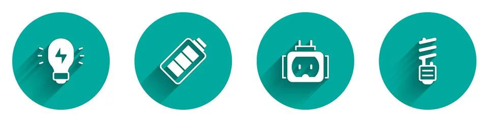 Set Creative lamp light idea, Battery charge, Tee plug electric and LED bulb Stock Illustration