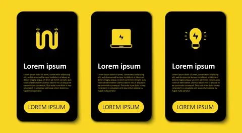 Set Creative lamp light idea, Laptop and Electric cable. Business infographic 스톡 일러스트