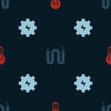 Set Creative lamp light idea, Electric cable and Gear and lightning on seamless 스톡 일러스트