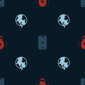 Set Creative lamp light idea, Mobile phone and Global planet with thunderbolt on Stockillustratie