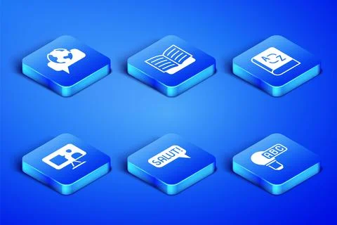 Set Creative lamp light idea, Learning foreign languages, Salut different Illustrazione stock