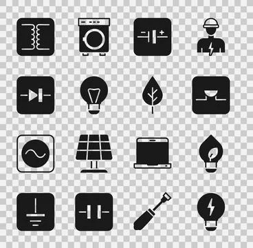 Set Creative lamp light idea, Light bulb with leaf, Buzzer in electronic circuit Stock Illustration