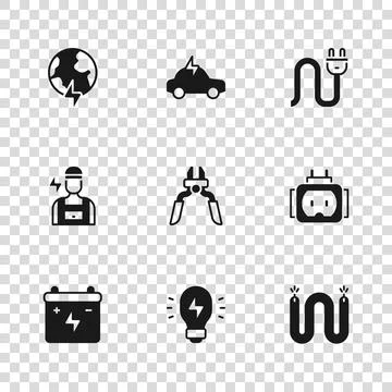 Set Creative lamp light idea, Tee plug electric, Electric cable, Pliers too.. Stock Illustration