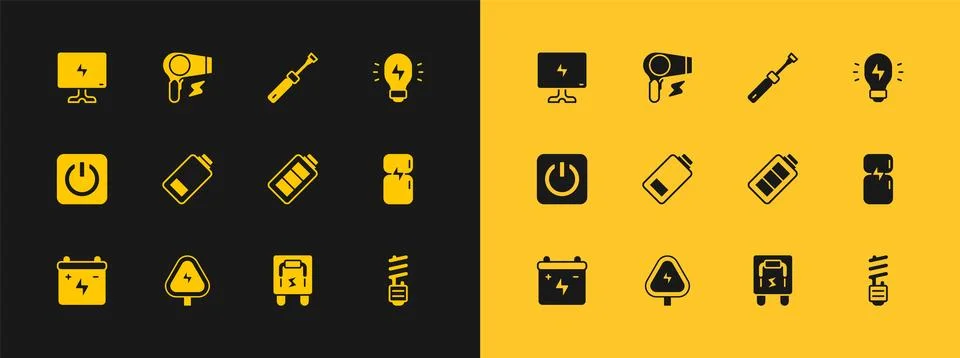 Set Creative lamp light idea, High voltage, Battery charge, Electrical pane.. Stock Illustration
