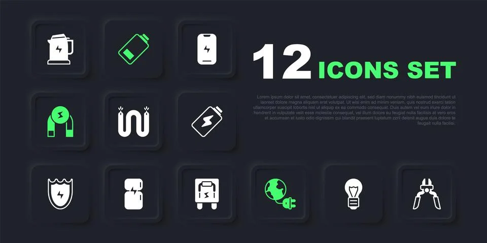 Set Creative lamp light idea, Pliers tool, Electric cable, Global energy pl.. 스톡 일러스트