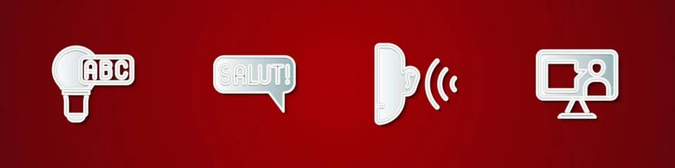 Set Creative lamp light idea, Salut in different languages, Ear listen soun.. Stock Illustration