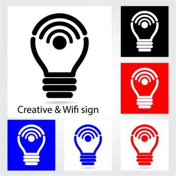 Set of creative light bulb with wifi icons for business or commercial use. ed Stock Illustration