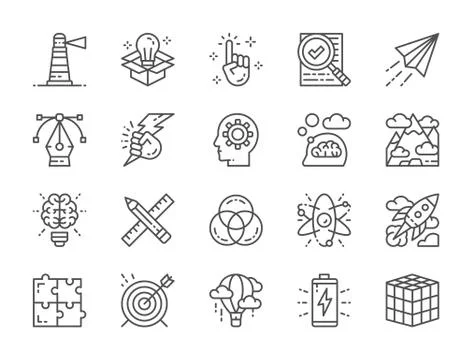 Set of Creative Line Icons. Checklist, Paper Plane, Innovation, Battery and more Stock Illustration