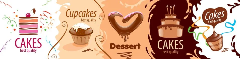 A set of creative logos for sweets and cakes. Vector illustration Stock Illustration