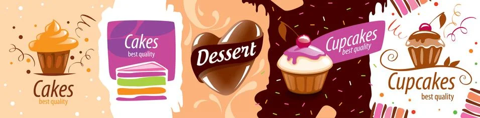 A set of creative logos for sweets and cakes. Vector illustration Stock Illustration