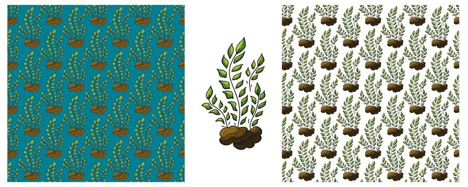 Set Creative marine seamless pattern. Pattern in hand draw style, created f.. Illustrazione stock