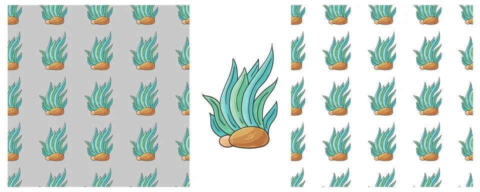 Set Creative marine seamless pattern. Pattern in hand draw style, created f.. Stock Illustration