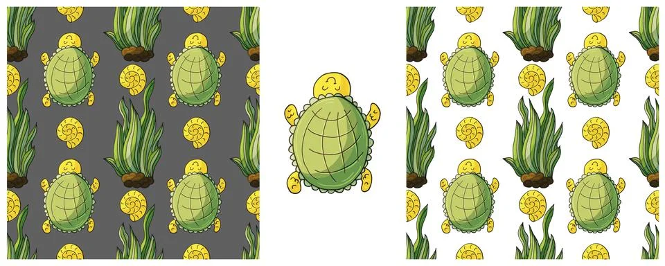 Set Creative marine seamless pattern. Pattern in hand draw style, created f.. イラスト素材