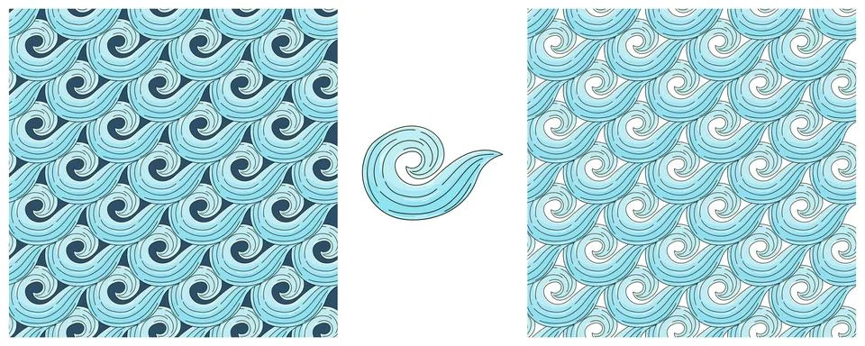 Set Creative marine seamless pattern. Pattern in hand draw style, created f.. 스톡 일러스트