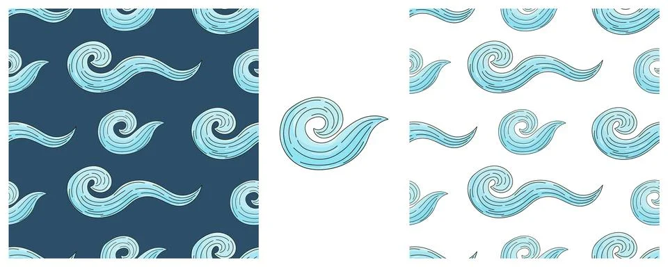 Set Creative marine seamless pattern. Pattern in hand draw style, created f.. 스톡 일러스트