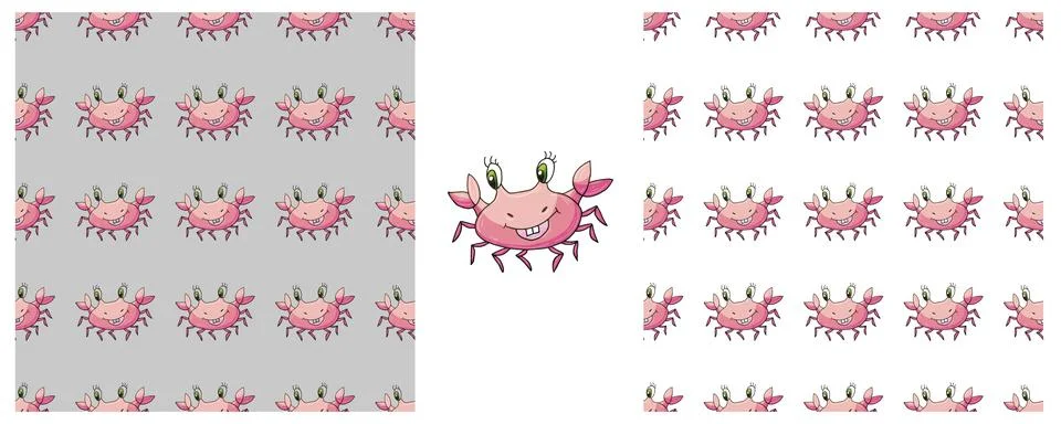 Set Creative marine seamless patterns. Crabs. Pattern in hand draw style, cre Illustrazione stock