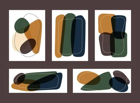 Set of creative minimal hand drawn organic shape with line frame on white bac Stock Illustration