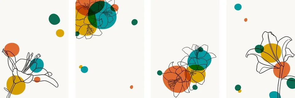 Set of creative minimalist hand draw illustrations floral outline lily brig.. Stock Illustration