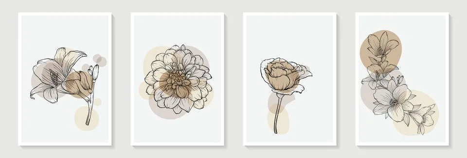 Set of creative minimalist hand draw illustrations rose floral outline past.. Stock-Illustration