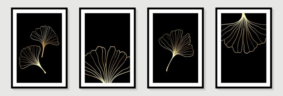 Set of creative minimalist hand draw illustrations floral outline golden gi.. Stock Illustration
