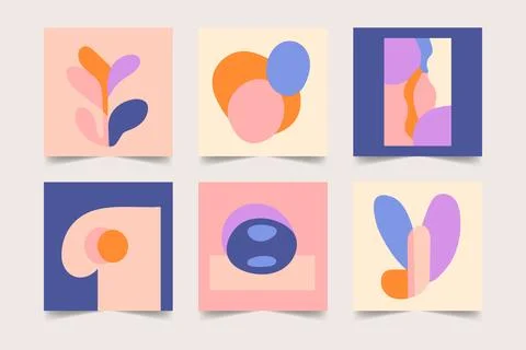 Set creative minimalist hand painted backgrounds with organic shapes. Abstract Illustrazione stock