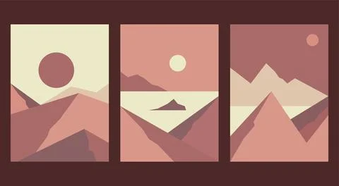 A set of creative minimalist landscape illustrations Stock Illustration