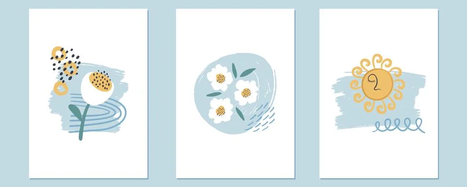 Set of creative minimalistic abstract posters. Boho aesthetic compositions. Stock Illustration