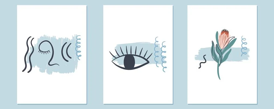 Set of creative minimalistic abstract posters. Boho aesthetic compositions. Illustrazione stock