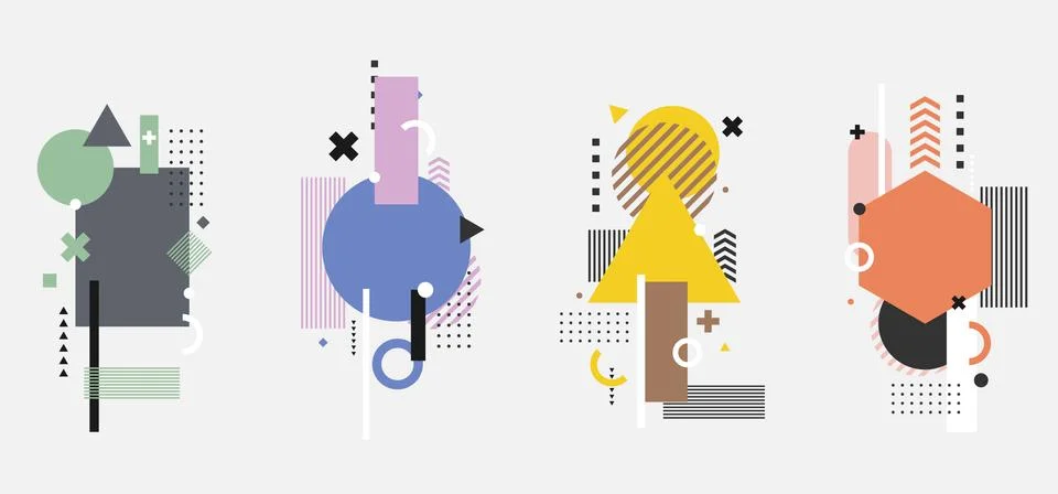 Set of creative modern geometric elements isolated on white background 스톡 일러스트