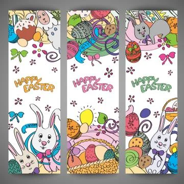 Set of creative multi colour banners for Happy Easter 스톡 일러스트